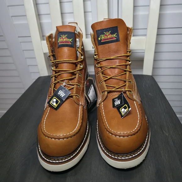 Thorogood 6″ Tobacco Safety Moc Toe Wedge Work Boots 804-4200 Men's Size 9 EE